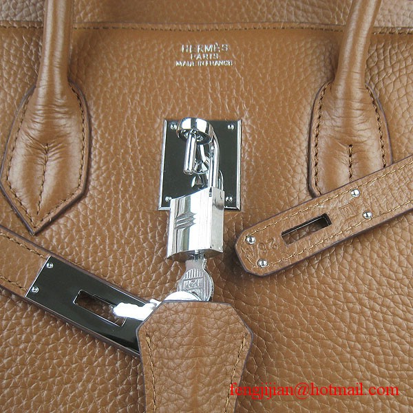 Hermes 35cm Embossed Veins Leather Bag Light Coffee 6089 Silver Hardware